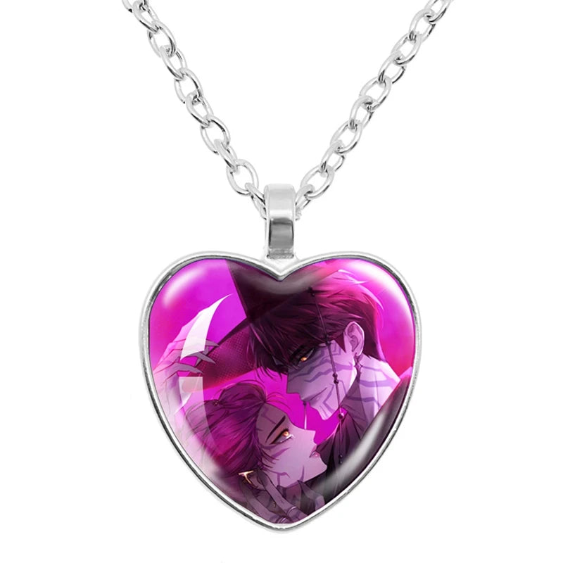 Kpop Demon Hunter Heart Shape Necklaces Idol Anime Pendant with Cartoon Character Pattern Fashion Idol Necklace Jewelry Gifts