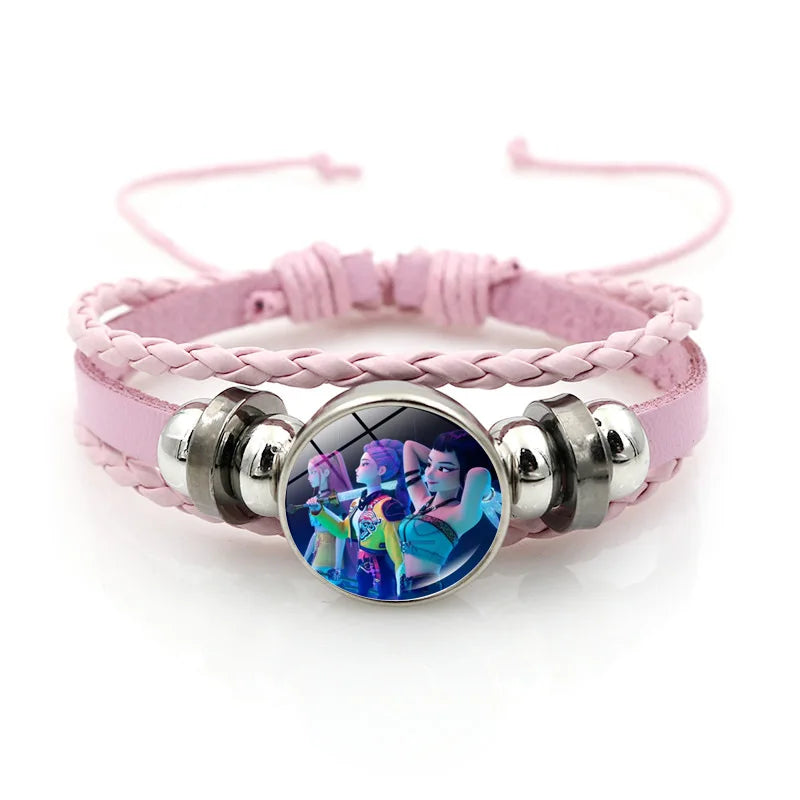 Kpop Demon Hunter Heart Shape Necklaces Idol Anime Pendant with Cartoon Character Pattern Fashion Idol Necklace Jewelry Gifts
