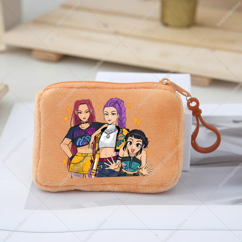 KPop Demon Hunters Coin Purse Girls Cute Cartoon Anime Plushed Wallet Portable Mini Storage Bag Pendants Ornaments Child Gifts