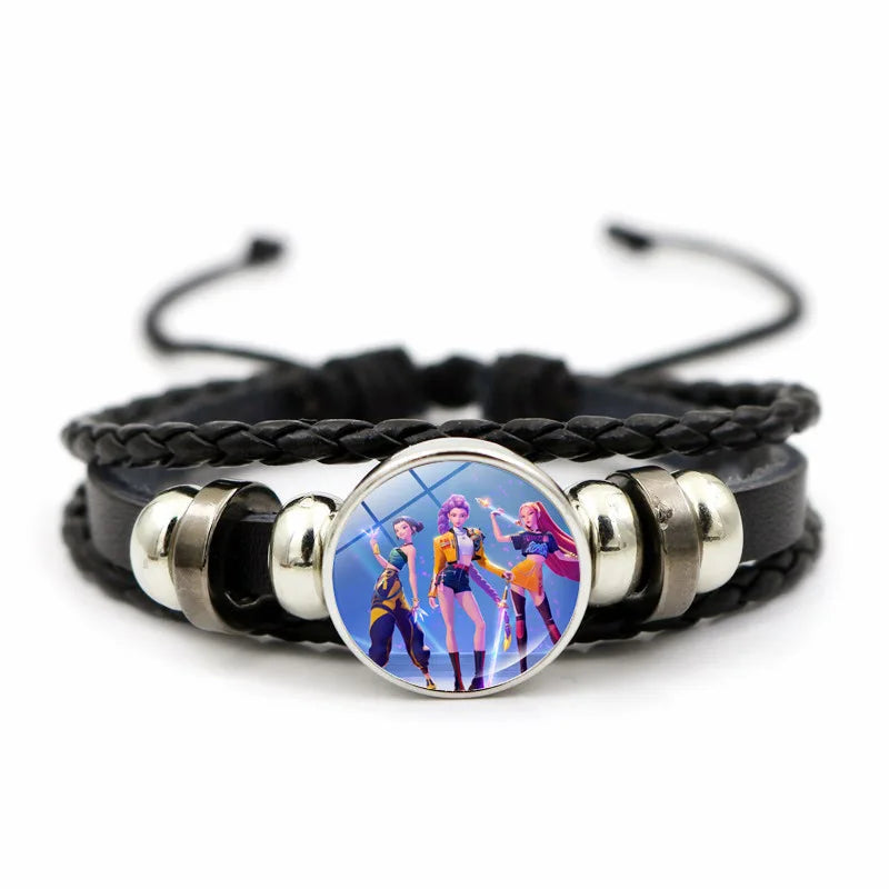 Kpop Demon Hunter Heart Shape Necklaces Idol Anime Pendant with Cartoon Character Pattern Fashion Idol Necklace Jewelry Gifts
