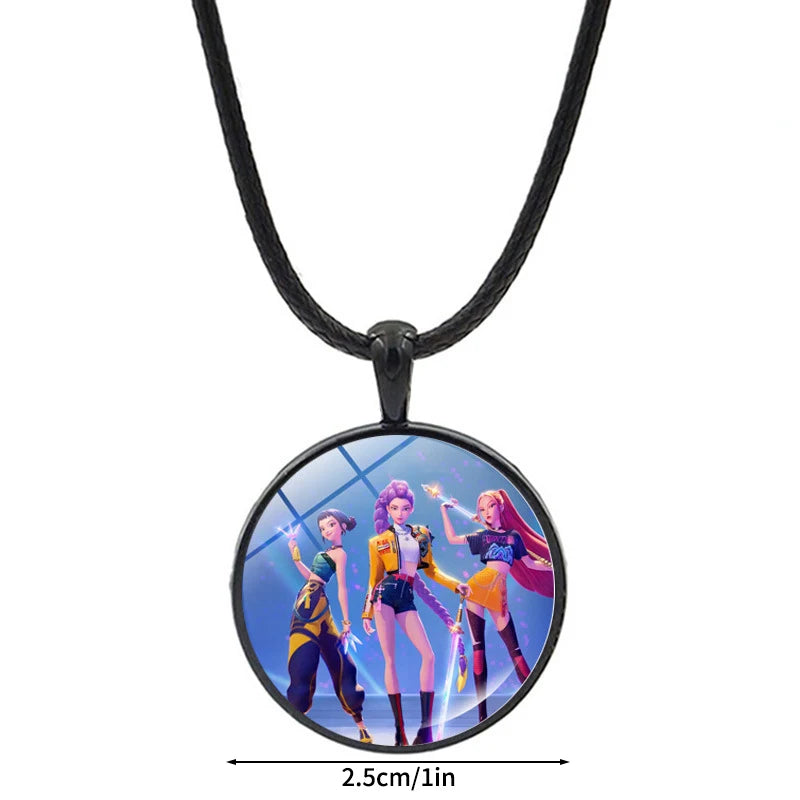 Kpop Demon Hunter Heart Shape Necklaces Idol Anime Pendant with Cartoon Character Pattern Fashion Idol Necklace Jewelry Gifts