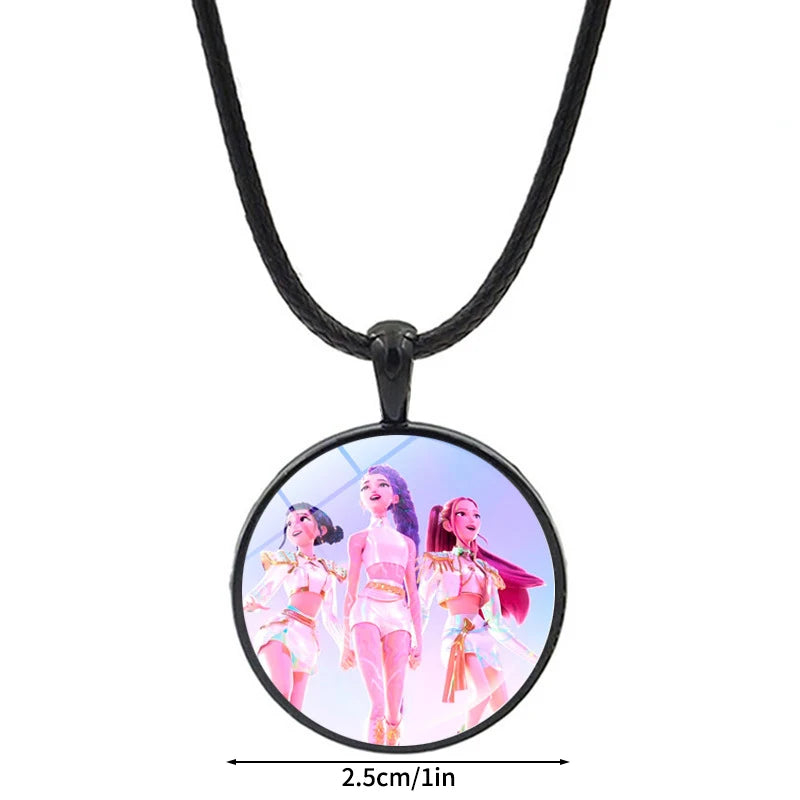 Kpop Demon Hunter Heart Shape Necklaces Idol Anime Pendant with Cartoon Character Pattern Fashion Idol Necklace Jewelry Gifts
