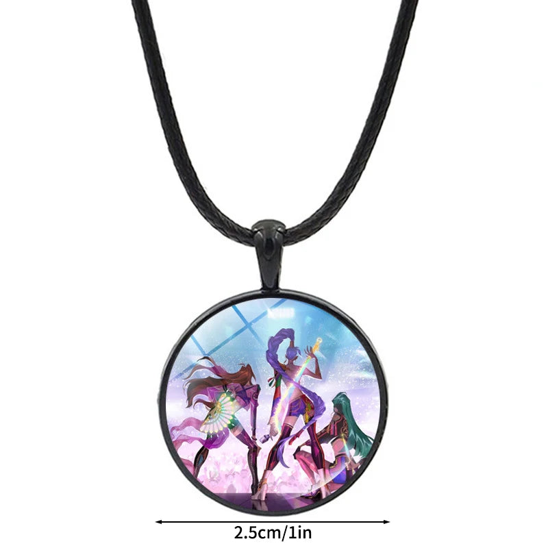 Kpop Demon Hunter Heart Shape Necklaces Idol Anime Pendant with Cartoon Character Pattern Fashion Idol Necklace Jewelry Gifts