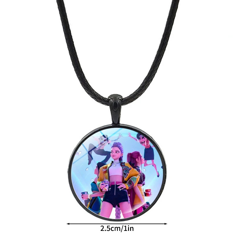 Kpop Demon Hunter Heart Shape Necklaces Idol Anime Pendant with Cartoon Character Pattern Fashion Idol Necklace Jewelry Gifts