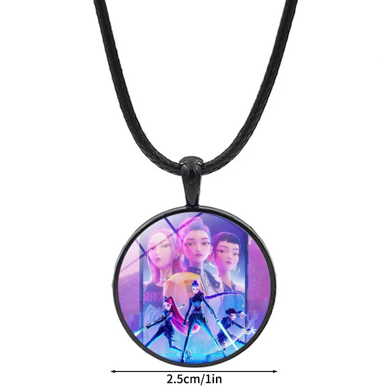 Kpop Demon Hunter Heart Shape Necklaces Idol Anime Pendant with Cartoon Character Pattern Fashion Idol Necklace Jewelry Gifts