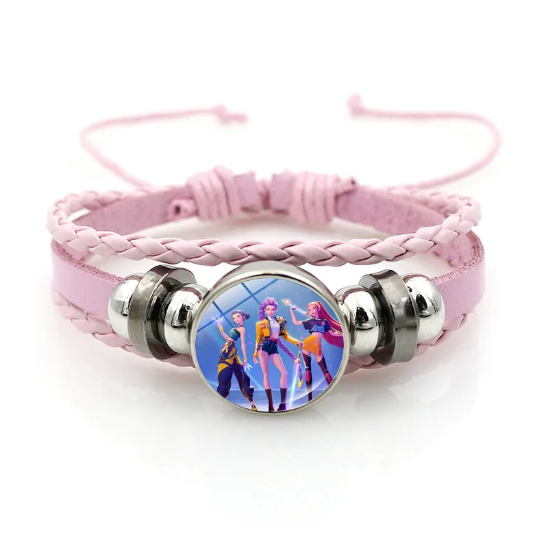 Kpop Demon Hunter Heart Shape Necklaces Idol Anime Pendant with Cartoon Character Pattern Fashion Idol Necklace Jewelry Gifts
