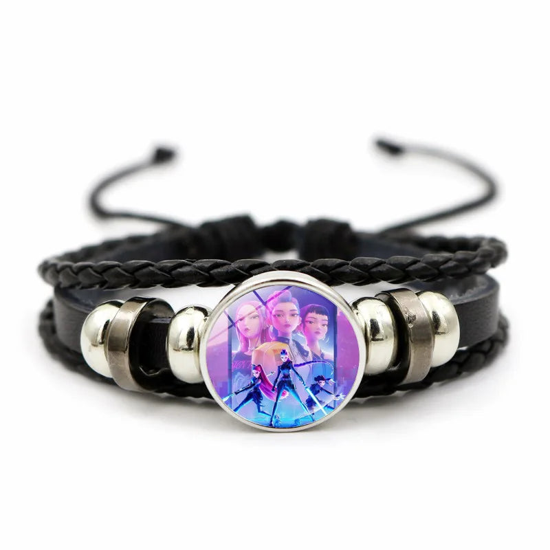 Kpop Demon Hunter Heart Shape Necklaces Idol Anime Pendant with Cartoon Character Pattern Fashion Idol Necklace Jewelry Gifts