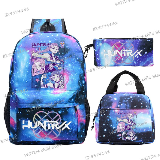 KPop Demon Hunters 3pcs Set Backpack Students Lunch Bag Outdoor Travel Knapsack K-Pop Demon Hunters Boys Girls School Backpacks