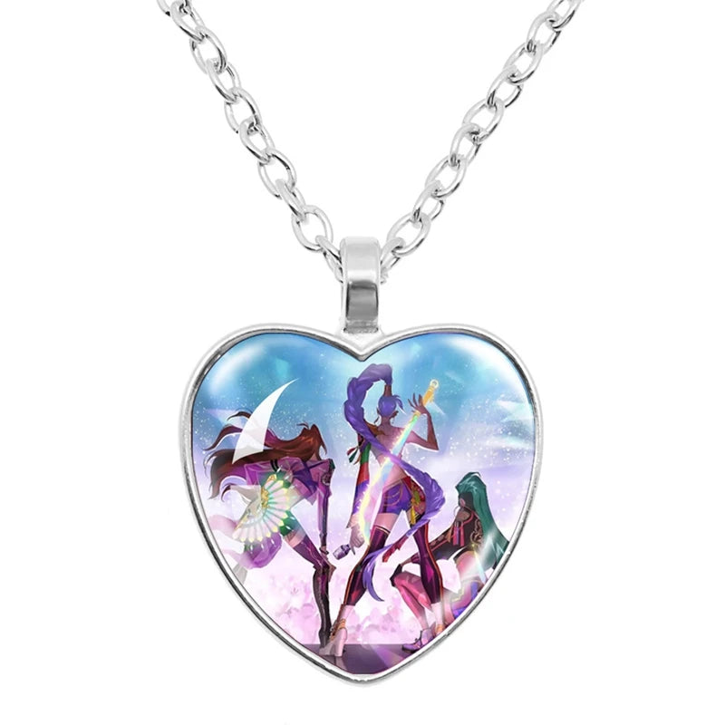Kpop Demon Hunter Heart Shape Necklaces Idol Anime Pendant with Cartoon Character Pattern Fashion Idol Necklace Jewelry Gifts