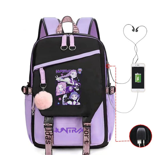 Anime Kpop Demon Hunters Backpack Cartoon Schoolbags Large Capacity USB Charging Bags Teeneger Backpack Women Travel Bags