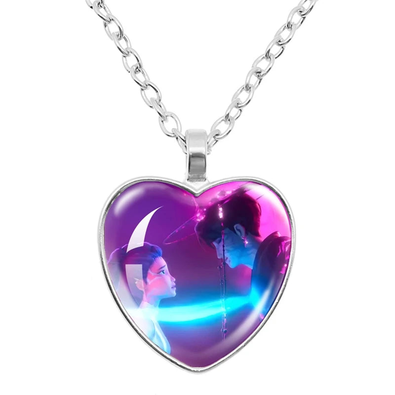 Kpop Demon Hunter Heart Shape Necklaces Idol Anime Pendant with Cartoon Character Pattern Fashion Idol Necklace Jewelry Gifts