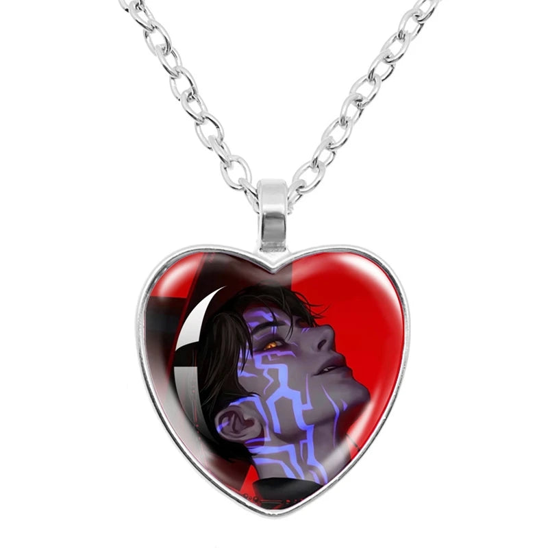 Kpop Demon Hunter Heart Shape Necklaces Idol Anime Pendant with Cartoon Character Pattern Fashion Idol Necklace Jewelry Gifts