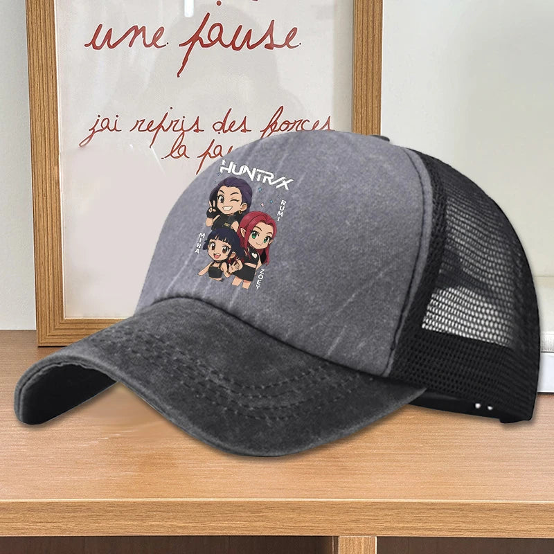 Move K-Pop Demon Hunters Mesh Color Blocked Baseball Cap Fashion Cartoon Adjustable Sun Hat Outdoor Activity Leisure Sunbonnet